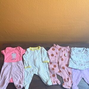 Baby Girl Preemie Clothing Set Lot - Polka Dots, Owl, Duckies and Floral